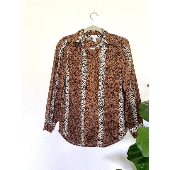 Vintage Nicola Petites 4P Cheetah Leopard Print Women's Button Up Shirt - Picture 1 of 9